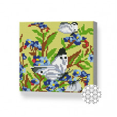 Бабочки на голубых цветах, 20x20 см, алмазная мозаика
