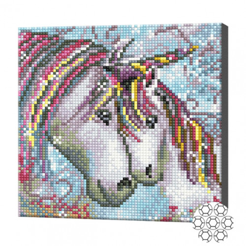 Unicornii mama și puiul, 20x20 cm, mozaic cu diamante