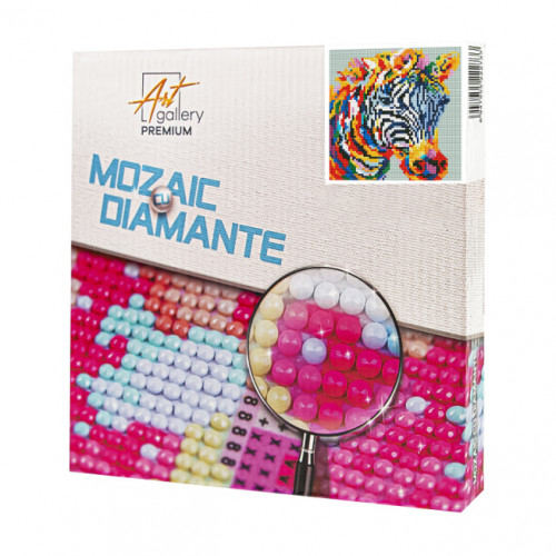 Zebră colorată, 20x20 cm, mozaic cu diamante