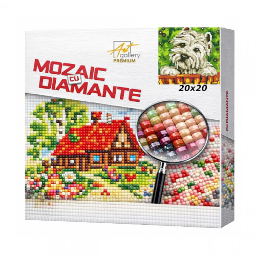 Mozaic cu diamante „Cățeluș curios”, 20×20 cm Mozaic cu diamante „Cățeluș curios”, 20×20 cm