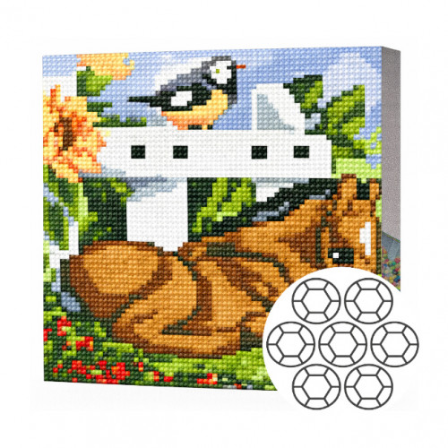 Жеребенок и синичка 20x20 см Алмазная мозаика