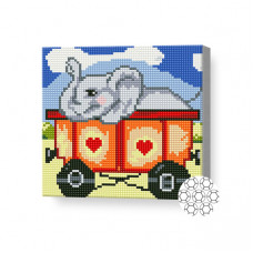 Слоник в повозке, 20x20 см, алмазная мозаика