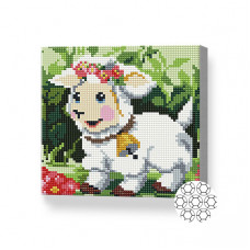 Белая овечка с колокольчиком, 20x20 см, алмазная мозаика