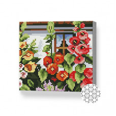 Цветы у дома, 20x20 см, алмазная мозаика