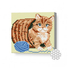 Котенок с клубком, 20х20 см, алмазная мозаика