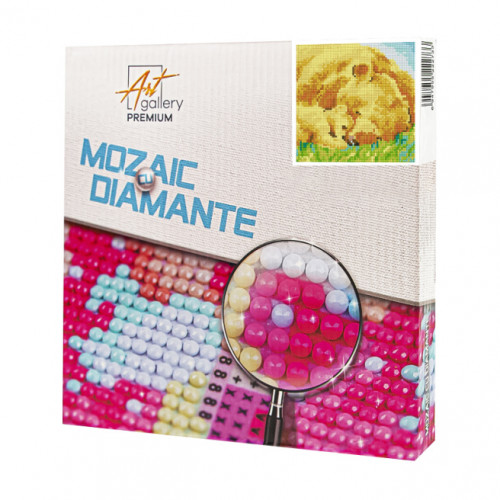 Ursoaică cu ursuleț, 20x20 cm, mozaic cu diamante