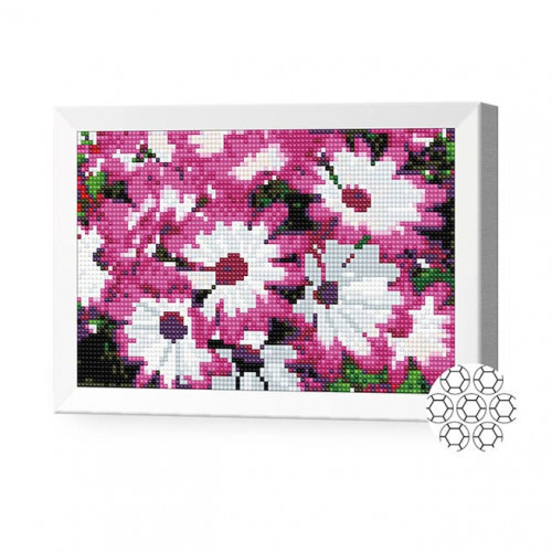 Flori alb-roz, 20x30 cm, mozaic cu diamante