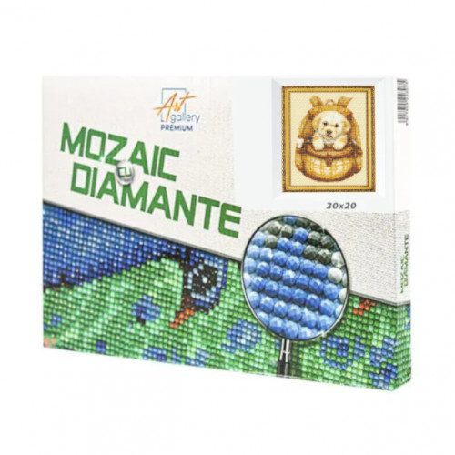 Mozaic cu diamante 20x30 cm Catelus intr-un rucsac