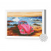 Automobilul roz lângă mare, 20x30 cm, mozaic cu diamante