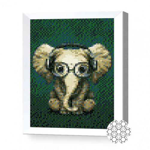 Elefant cu căști, 20x30 cm, mozaic cu diamante