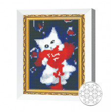 Белая кошечка с сердечком 20x30 см Алмазная мозаика