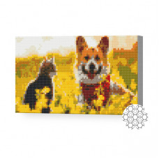 Пес и кот на поляне, 20x30 см, алмазная мозаика