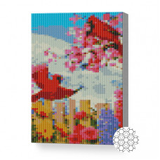 Красные птички весной, 20x30 см, алмазная мозаика