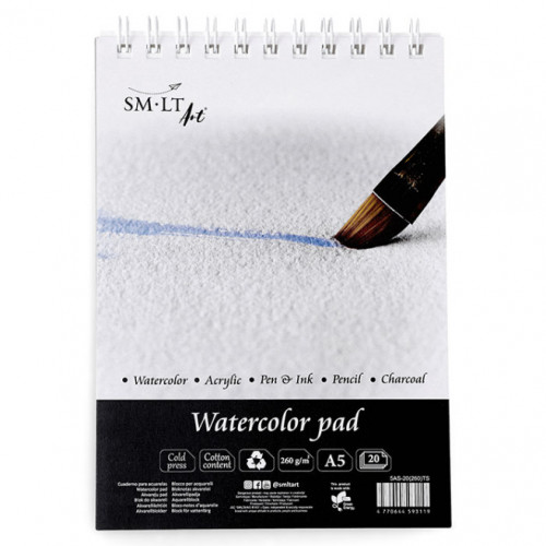 SMLT Bloc pentru desen, acuarelă, A4, 20 file, 260g, fabricație tradițională, microperforat, presare la rec