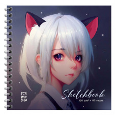 Скетчбук 60л., 150*150 MESHU "Neko", на гребне, выб. лак, soft-touch, 120 г/м2