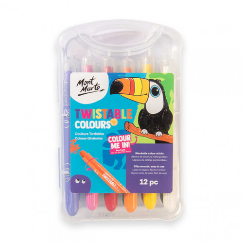Set creioane colorate cu mecanism rotativ în casetă de plastic, 12 bucăți