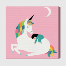 Fetița și unicorn 20х20 cm, pictură pe numere