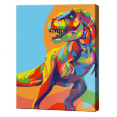 T-Rex curcubeu 20x30 cm, pictură pe numere