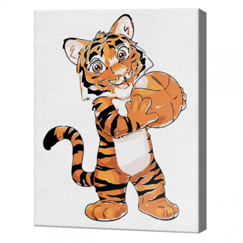 Тигр с мячом 20x30 см, картина по номерам