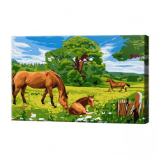Лошадки в поле, 20x30 см, картина по номерам Лошадки в поле, 20x30 см, картина по номерам