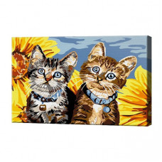 Котята и подсолнухи, 20x30 см, картина по номерам