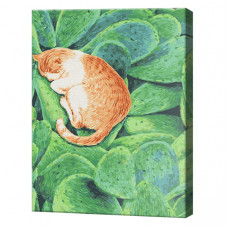 Котик спит на кактусе, 40x50 см, картина по номерам