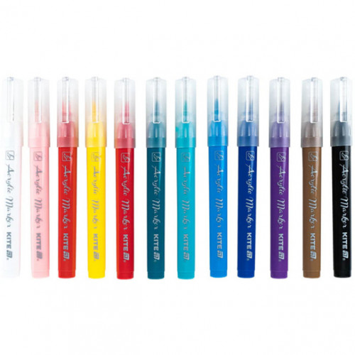 Markere acrilice Kite Creative cu pensulă, set de 12