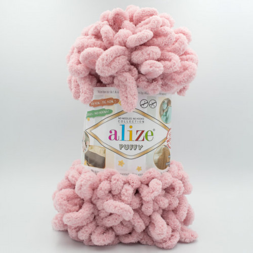 Alize Puffy N 161, пудра цвета, с готовыми петлями для вязания пледов, игрушек, балаклав