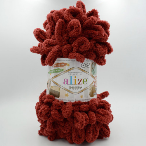 Alize Puffy 9 м — плюшевая пряжа,  красно-бордового цвета