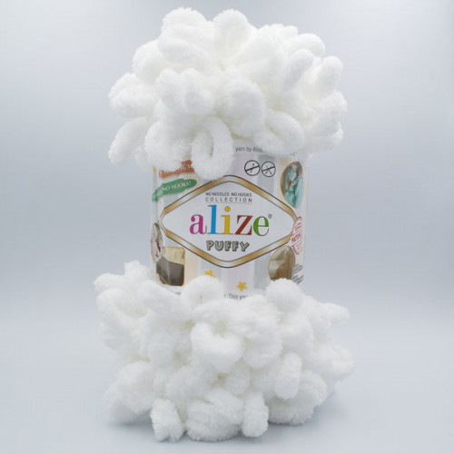 Alize Puffy 9 м — плюшевая пряжа, белого  цвета
